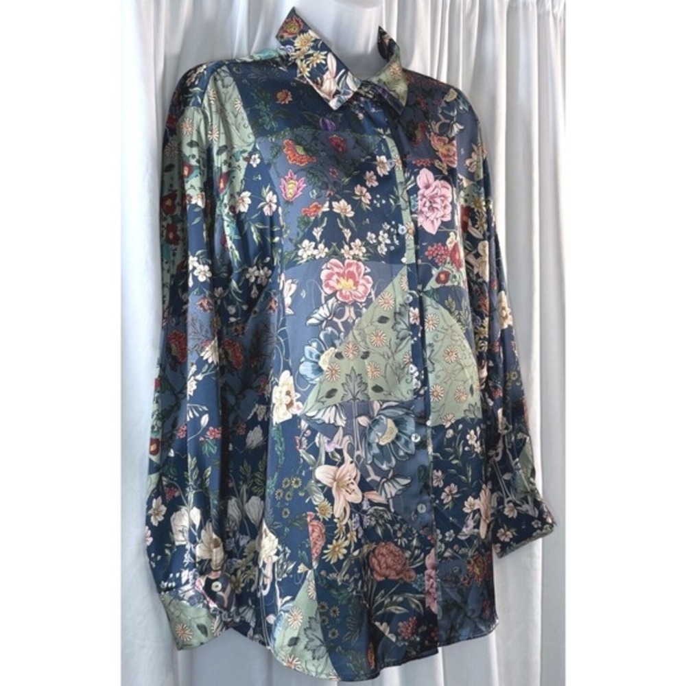 Zara Floral Patchwork Print Button Down Long Slee… - image 7